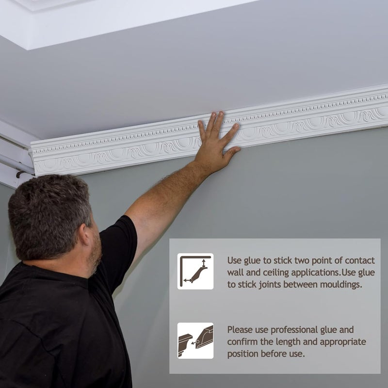 Marsui 8 Pcs Ceiling Crown Molding Trim 4-1/2 Inch Face x 189 in Long Total Decorative Ceiling Crown Moulding Trim Installed with Glue (Not Included) Luxe Style Decor (Elegant Style) - Image 4